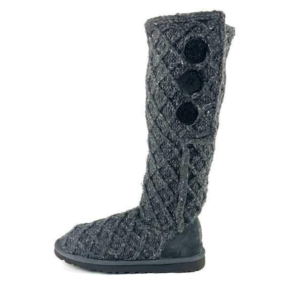 Ugg Australia Lattice Cardy Charcoal Grey Knit Boots - Picture 8 of 13
